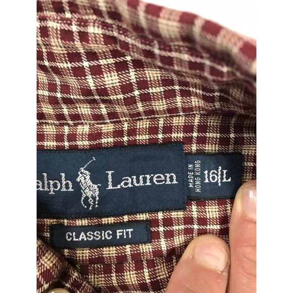 Ralph Lauren Polo Oxford Button Up Red Plaid Long Sleeve L Shirt Classic Fit - Picture 6 of 9